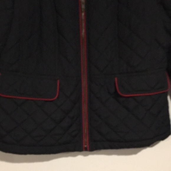 Talbots Petite Quilted black jacket w/ red piping full zip satin lined Sz Large - Picture 3 of 8